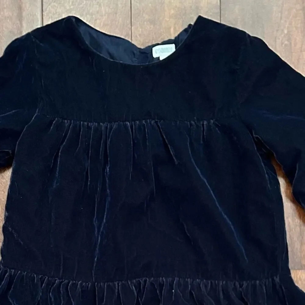 Gymboree Girl’s Dark Blue Tiered Velvet Dress with Bell Sleeves, Size 10